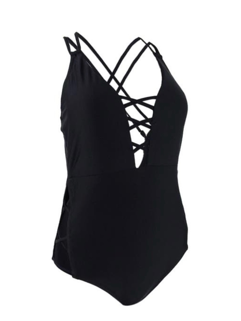 Jessica Simpson Black Strappy Crisscross One-Piece Swimsuit
